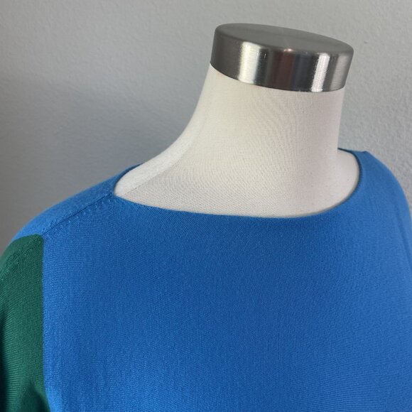 St John Sweater Womens Large Blue Green Wool Colorblock Pullover Relaxed Fit - Picture 6 of 10